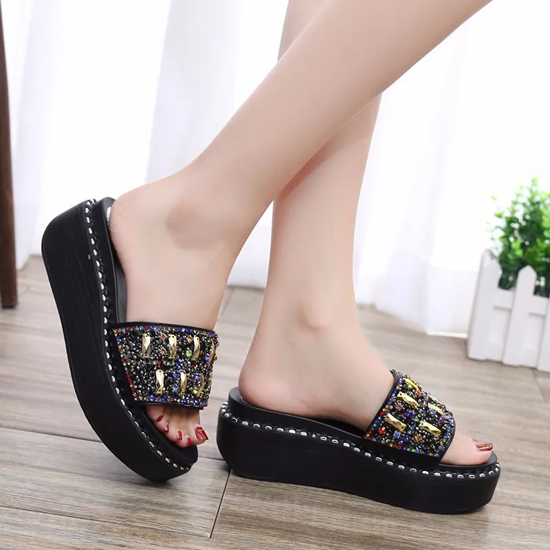 

New Style Korean-style Casual Versitile Fashion Outer Wear Slippers Flat Waterproof Platform Sexy Comfortable Line-styled Man-ma