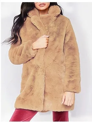 Зимнее меховое пальто для женщин, толстое теплое свободное плюшевое пальто из искусственного меха, женское однотонное пушистое пальто с длинными рукавами, куртки размера плюс 4XL - Цвет: camel