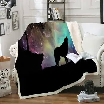 

Wolf howling at night Blanket Starry background Throw Blanket Sherpa Fleece Blanket Animals Plush Blanket Galaxy Soft Cozy Sofa