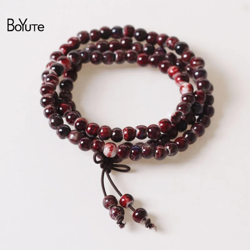 Mala Bracelet 3 BoYuTe женские ручной работы браслеты из цзиндэчжэня Богемия Стиль 6 мм браслет с керамическими бусинами основы Молитва Мала Браслет - Окраска металла: Mala Bracelet 3