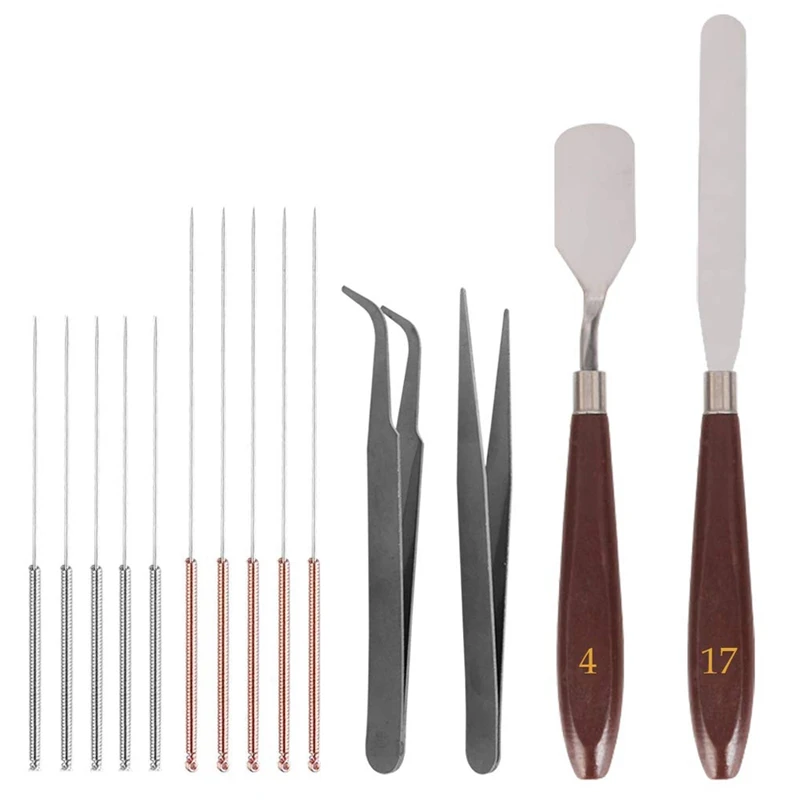 

PPYY NEW -14 Sets 3D Printer Nozzle Cleaning & Removal Tools Kit,2 PCS Palette Knife,10 PCS Needles (5X 0.4Mm,5X 0.3Mm) and 2 PC