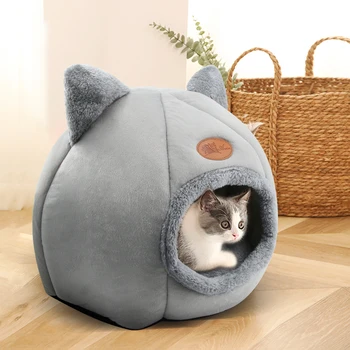Cat Bed House Warm Deep Sleep Comfort In Winter Little Mat Basket For Cat's House Products Pets Tent Cozy Cave Cat Beds Indoor 1