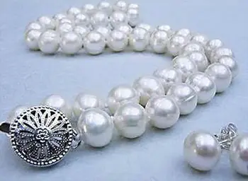 

8-9MM Real Natural White Akoya Cultured Pearl necklace earrings Jewelry set 18"