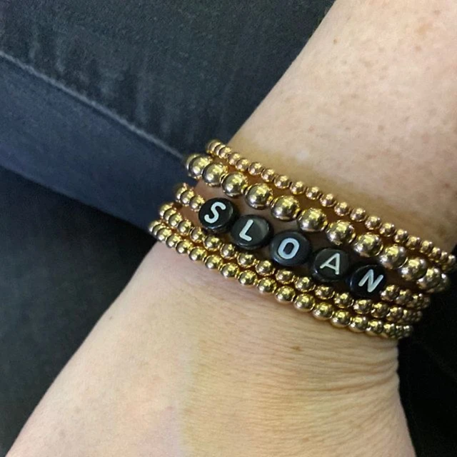 Gold Bracelet with Personalized Black Letter Beads