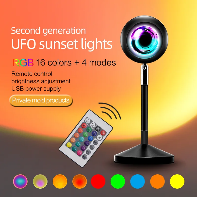 Sunset Projection Lamp 16 Colors Changing Led Night Lights with Remote Control Romantic Projector for Home Party Bedroom Decor | Освещение