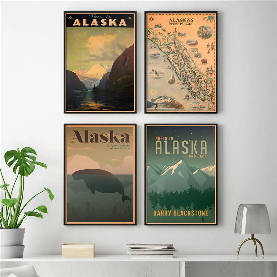 Аляска печать постер земля приключений Бар Кафе паба ретро ручная Рисование