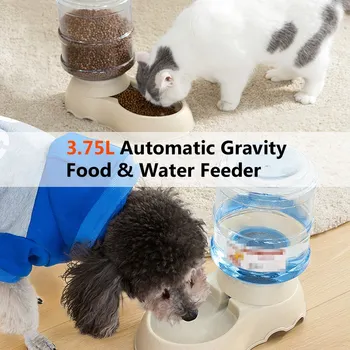 

3.75L Self Dispensing Pet Dog Cat Food Feeder And Waterer Dispenser Gravity