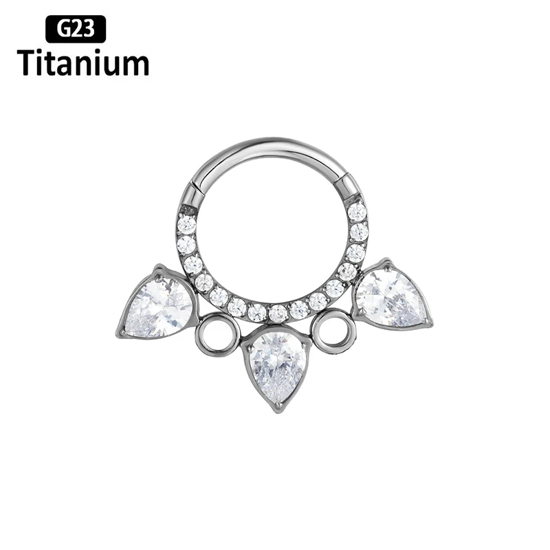 G23 Titanium Piercing Earrings Nose Rings Zircon Hight Segment Rings Clicker Open Small Nose Septum Helix Piercing Body Jewelry