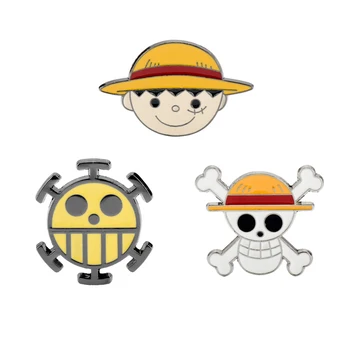 

Cartoon ONE PIECE Metal Badge Brooch Skull Head Luffy Figure Funny Face Enamel Button Pins Clothes Pin Jewelry Decoration Gifts