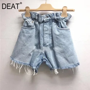 

DEAT 2020 New Summer Fashion Casual Loose Button Fly Solid Pockets Tassel Slim Wide Leg Pants Denim Shorts Women SB343