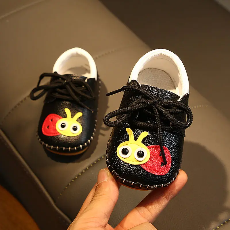 Весенние новые детские спортивные кожаные туфли с мягкой подошвой, тонкие туфли для девочек 0-1-2 лет, детская прогулочная обувь для мальчиков и девочек - Цвет: 833black