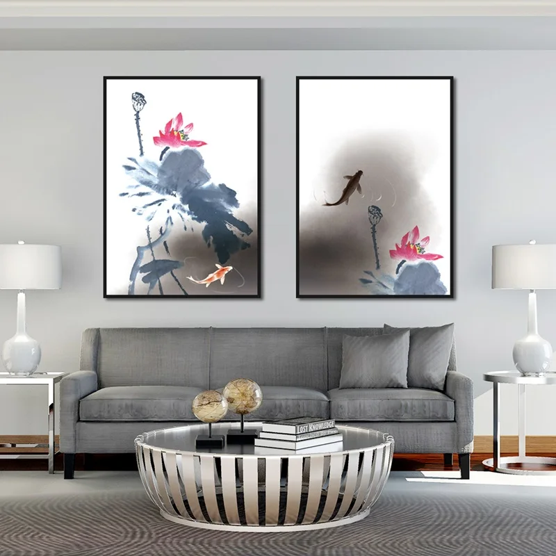

Chinese Style Lotus Ink Painting Poster Floral Exquisite Printing Canvas Mural Modern Art Posters And Prints Decor Bedroom Gifts