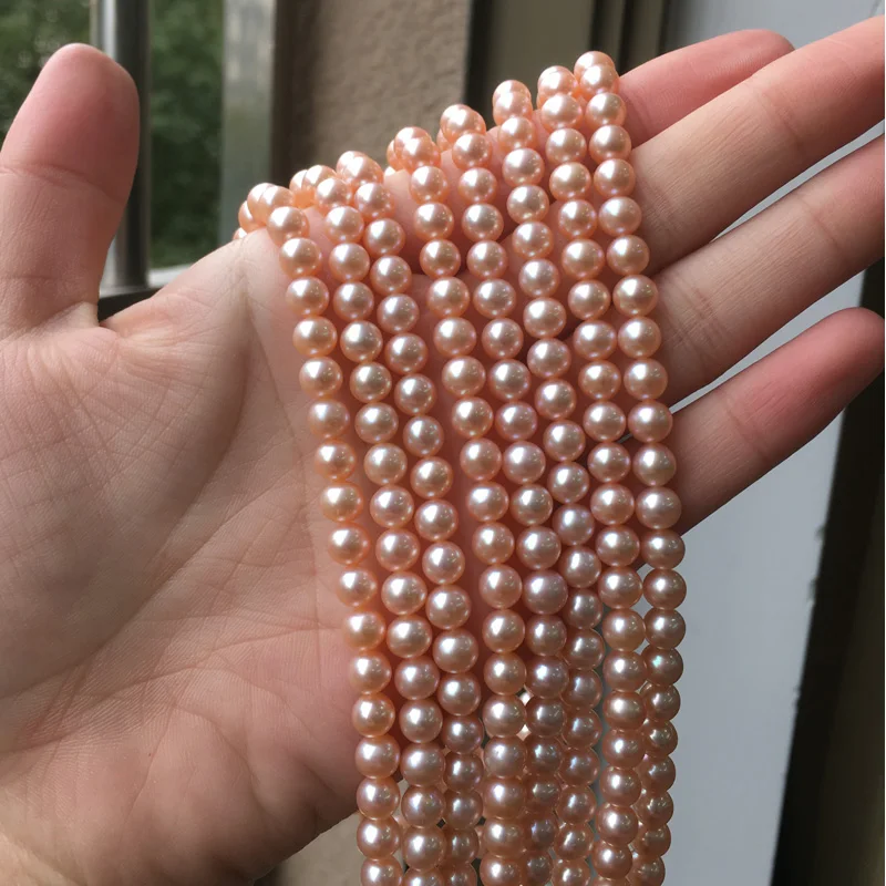

Freshwater Pearl necklace Round shape with Size 5.5-6mm perfect luster for Jewelry DIY loose pearl strands