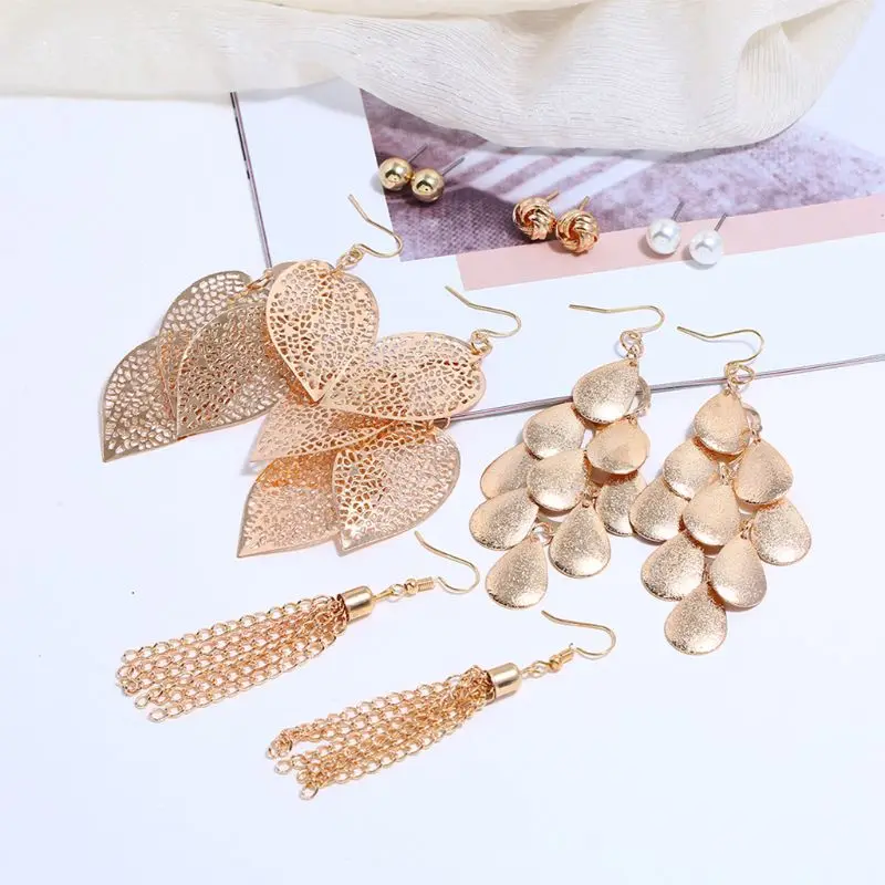 

Earring Sets Gold Color Alloy Geometric Rhinestone Mixed Week Stud Earrings Set for Women