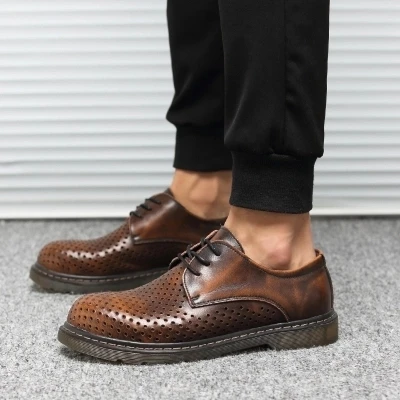 

Breathable hollow summer mens shoes 3 colour fashion derss lether oxfords party office shoes big size 45 46 47