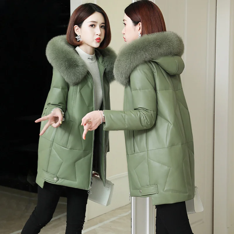 Womens Winter Outwear Jacket Fur Collar PU leather Parka Thicken Trench Coat Hot 