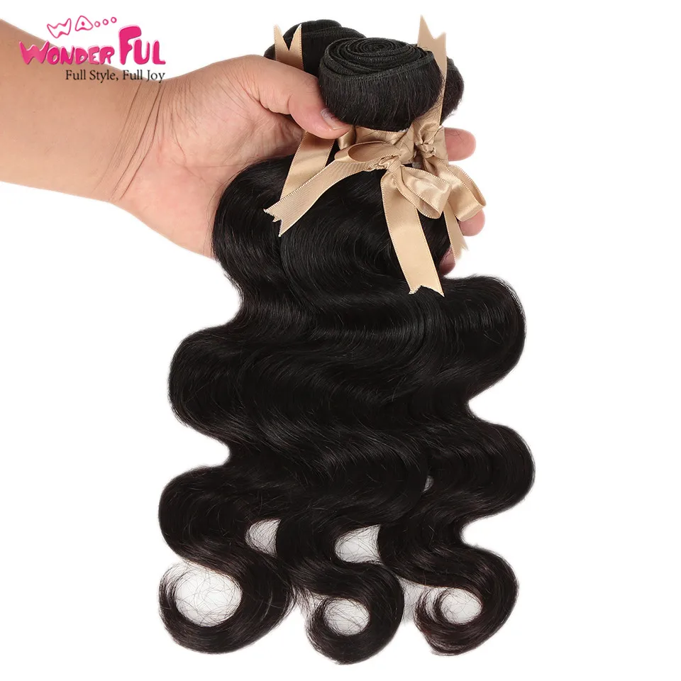 WA...WONDERFUL Body Wave 8"-30" Peruvian Remy Hair Natural Color 100% Human Hair Extensions 3 4 Bundles Deal