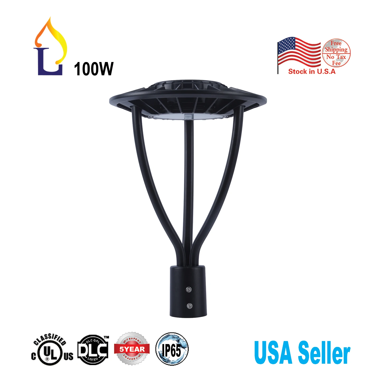 

5 Pack LED street garden light lamp 50W 100W led Area post top lighting with UL DLC certification 100-277VAC