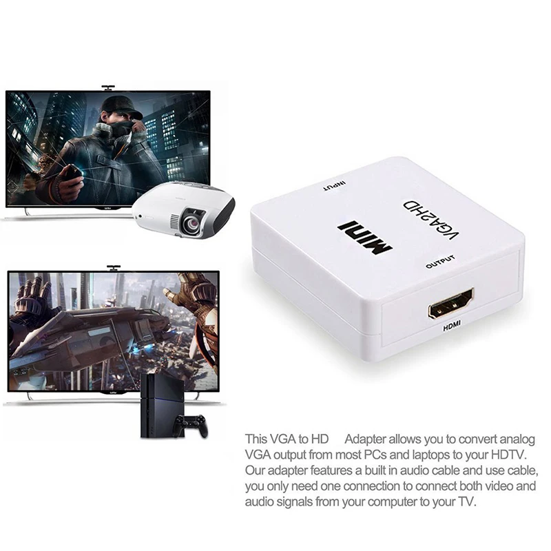1080P VGA to HDMI-compatible Adapter Converter Connector VGA2HD With Audio Port for PC Laptop for HDTV Projector Video Box vga to hdmi converter