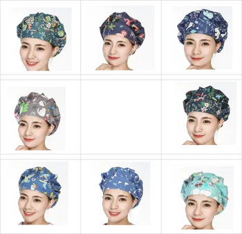 

New Direct Selling Promotion Women Hospital Long Hair Surgical Cap for Doctors Nurse Latest Pet Print Pure Cotton Medical Cap