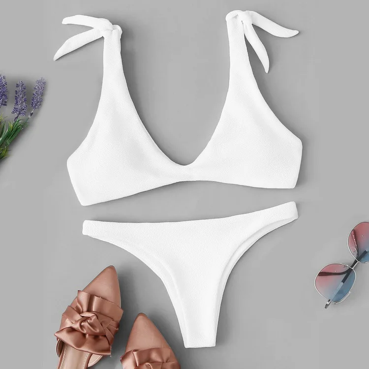 Bowknot Shoulder Bikinis Women Sexy Halter Push Up Bikini Set Thong Swimwear Swimsuit Bathing Suit Biquini Maillot De Bain | Женская