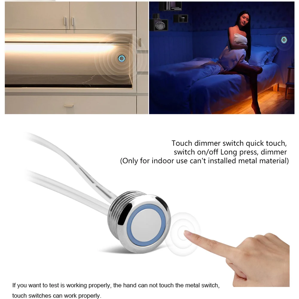 Led Strip Controller Led Dimmer Switch Led Dimmer Controller Smart Dimmer Switch Led Strip Switch LED Dimmer 5V 12V 24V Touch Sensor Control Switch Button Control Stepless Dimmable For 5050 3528 LED Strip Bed Closet Cabinet