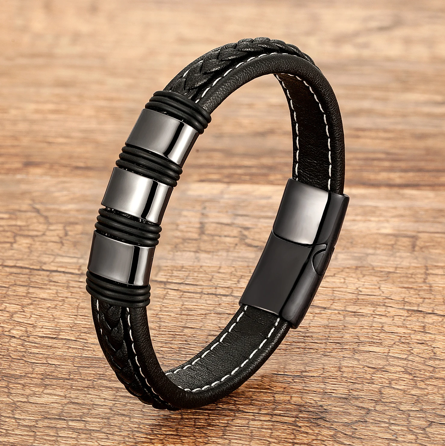 Braided Leather Rope Chain Gold Metal Men's Bracelets Charm Stainless Steel Magnetic Clasp For Bracelet Homme Jewelry Gift