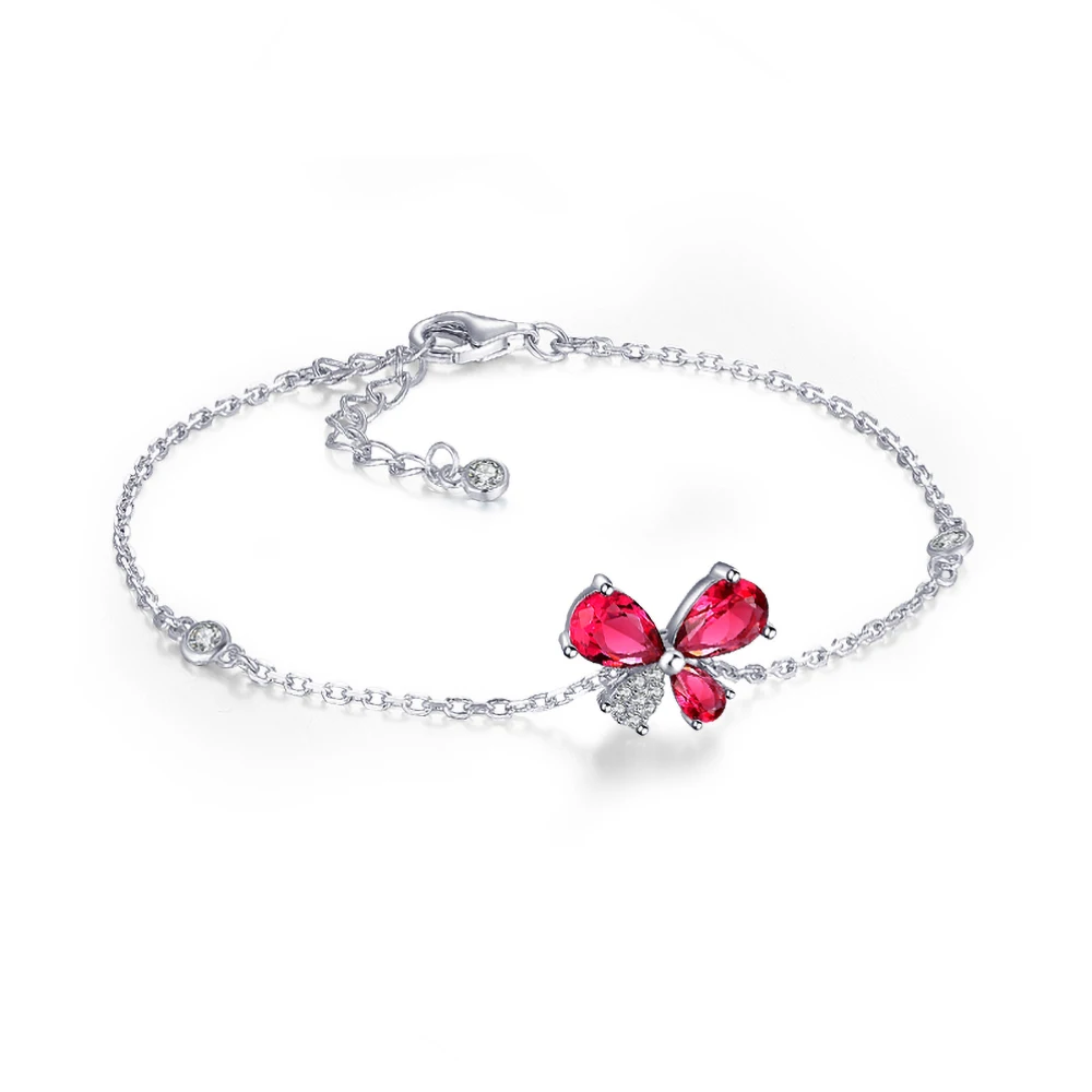 

TKJ Crystal Butterfly Bracelet Animal Real Silver 925 Fashion Girl Style Charm Women Blue Red
