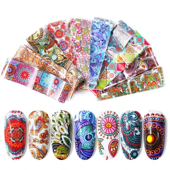 

10pcs Flower Holographic Nail Foil Set Bohemia Stickers for Nails Nail Art Transfer Sticker Manicure Tips Decoration DIY
