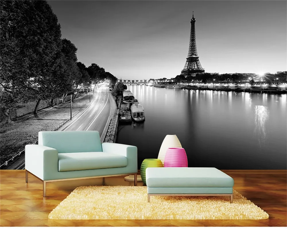 カスタム写真の壁紙3dパリタワーシンプルな黒と白の風景画インテリア背景の壁壁画壁紙 壁紙 Aliexpress