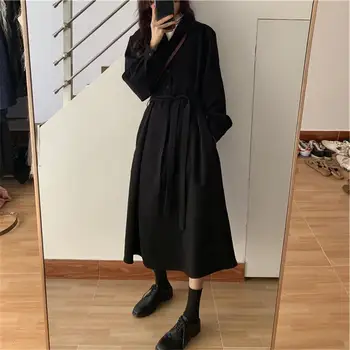 

2020 Spring Autumn Fashion Slim Shirt Dress With Sashes Female Elegant Lapel Long Sleeve Long Sleeve Dress Solid Vestidos T328