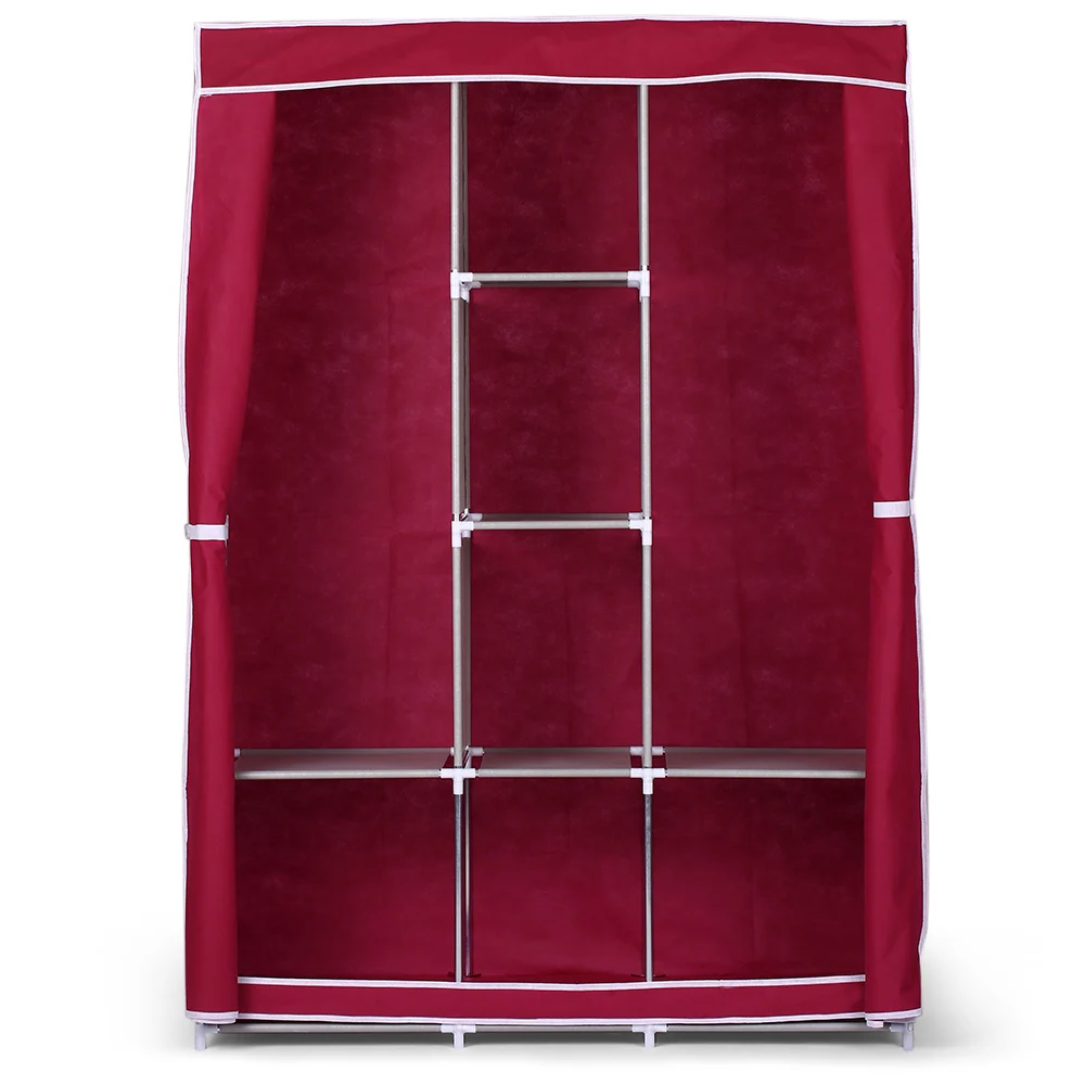 

Large Fully-Closed Clothes Storage Closet Quilts Organizer Wardrobe with Metal Shelves & Dustproof Non-woven Fabric Cover