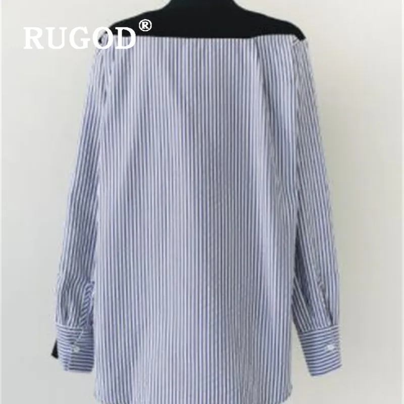 RUGOD, Новое поступление, осенняя женская блузка, отложной воротник, полосатая рубашка в стиле пэчворк, однобортный Свободный Топ, модная Женская туника