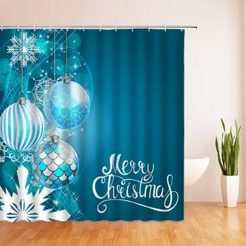 

Xmas Decoration Shower Curtains Blue Theme Christmas Ball Ornaments for Family Bathroom Decoration Polyester Fabric 70 X 70 Inch