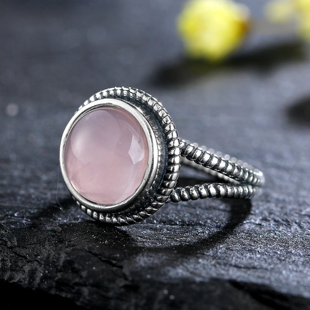 Natural Rose Quartz Rings 925 Sterling Silver Ring Women Cute Romantic Fine Jewelry Wedding Anniversary Gift silver ring silver rings