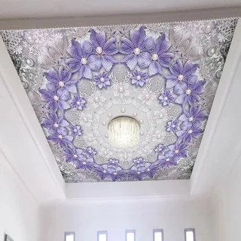 

Custom Photo Wallpaper Modern Purple Flower Pearl Lace Mural 3D Living Room Ceiling Wall Painting Papel De Parede 3 D Wall Paper