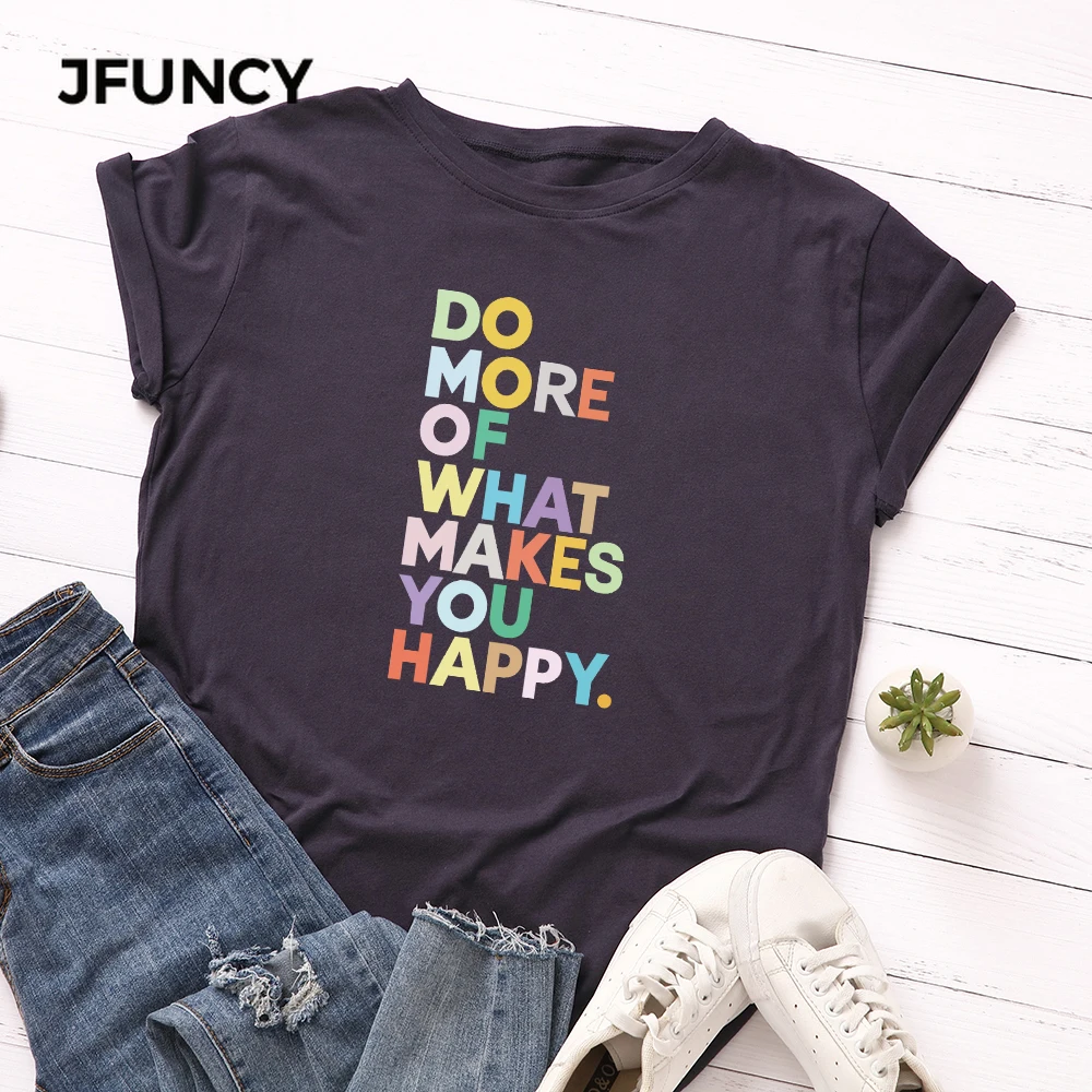Футболка JFUNCY женская с надписью 100% хлопок Свободный Топ коротким рукавом размера