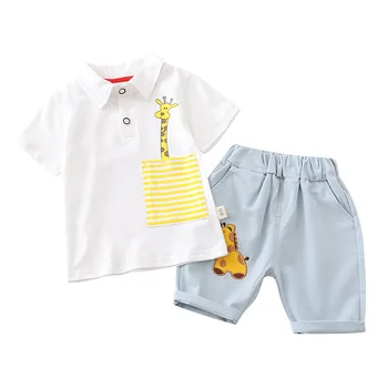 

Kids Clothes Suit New Summer Children Boys Girls Cartoon Lapel T Shirt Shorts 2Pcs/sets Baby Toddler Clothing Infant Sportswear