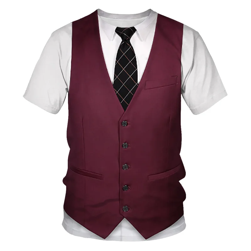 2020 New Fashion Fake two piece 3D T-shirt Digital printed Men's Tops Tees Funny Cosplay Kids T shirt suit Men Women Tshirt | Мужская
