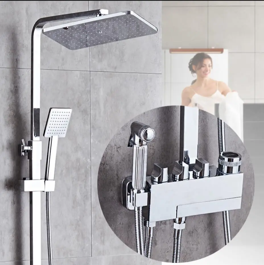 style 3 chrome Vidric Европейский стиль, квадратный смеситель для ванны и душа, латунный черный и золотой настенный смеситель для душа, набор с дождевой насадкой для душа - Цвет: style 3 chrome