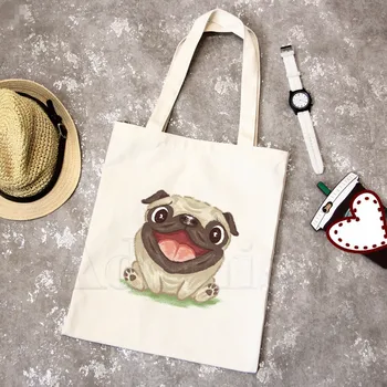 

Watercolor Pug New Female Handbags Hot Selling Fashion Handbag Canvas Bag Tote Ladies Casual Shoulder Bag Reusable Shopping Bags