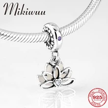 Новые модные 925 пробы серебряные и розовые Подвески в виде цветущего лотоса, ювелирные изделия, оригинальные очаровательные браслеты Pandora