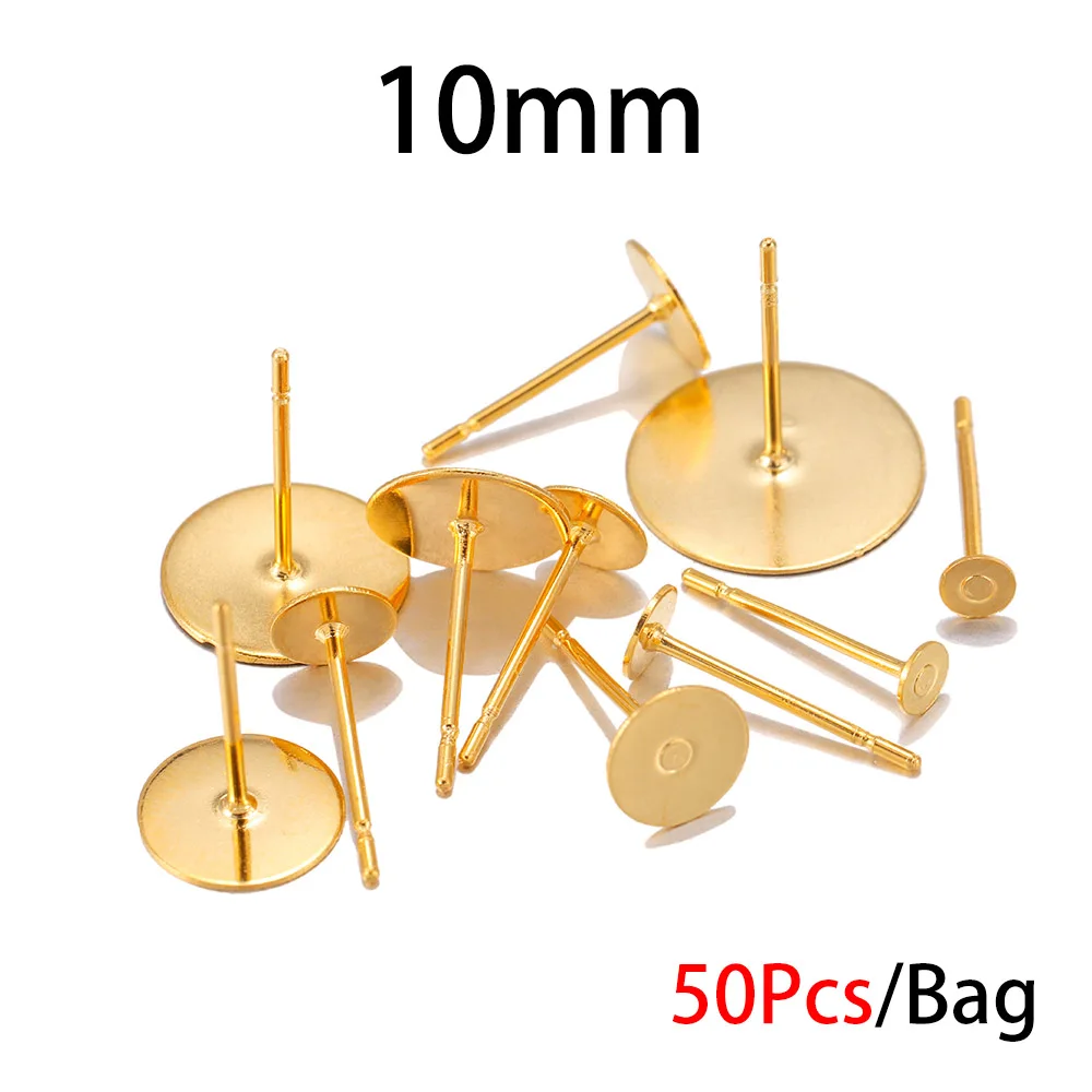 10x12mm 100 шт./лот, 3, 4, 5, 6, 8, 10, металлические, из нержавеющей стали, пустые серьги, шпильки, база, шпильки, плоские, круглые, для изготовления ювелирных изделий своими руками - Цвет: 10x12mm