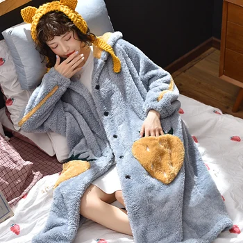 

Lady Blue Soft Nightgown Sleepwear Winter New Flannel Nightdress Coral Fleece Warm Night Dress Home Wear Lovers Home Clothes
