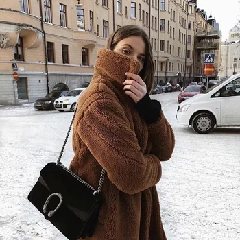 

2019 Elegant Long Fur Coat Women Clothes Winter Warm Soft Zipper Fur Jacket Female Plush Overcoat Pocket Casual Teddy Outwear