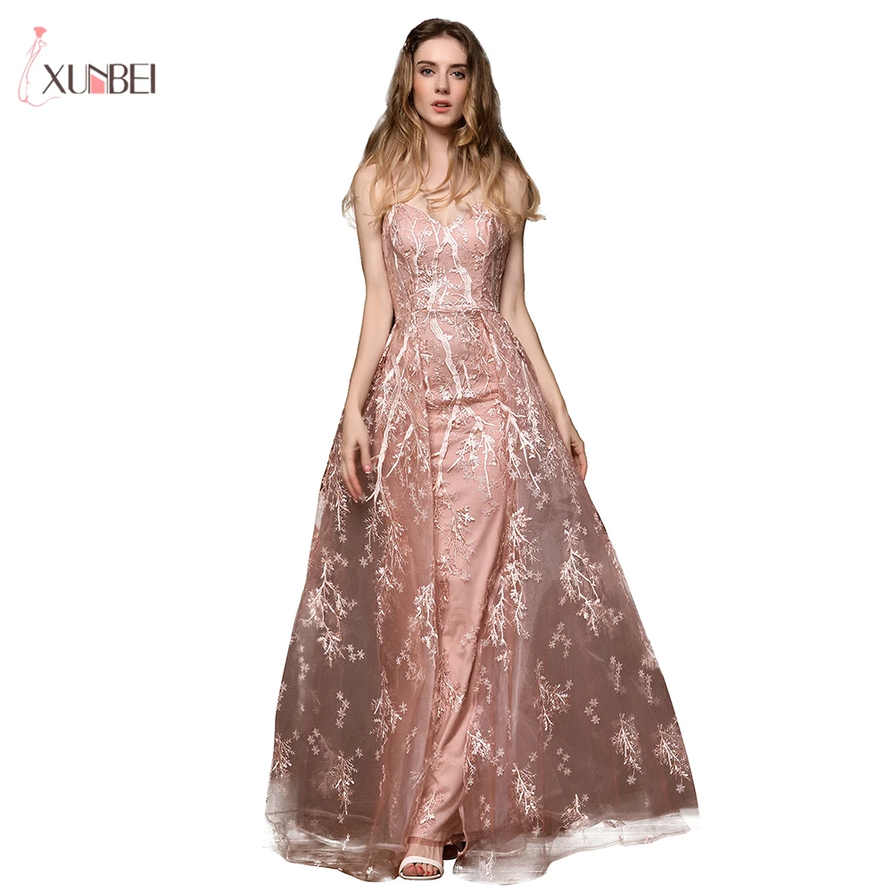 Robe De Soiree Longue вечерние платья с v-образным вырезом на молнии вечерние платья Реальные фотографии Vestidos Elegantes Vestidos платье - Цвет: Розовый