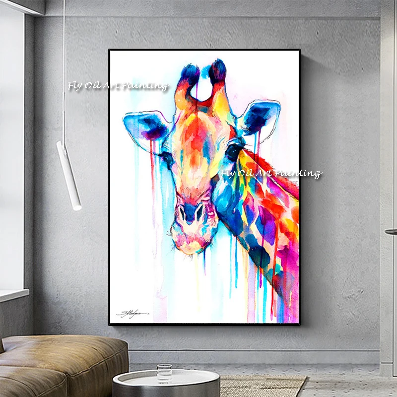 

The Nature Animal Abstract Art Hand Painted Colorful Giraffe Oil Painting Wall on Canvas Cute Paintings For Bed Room Decoration