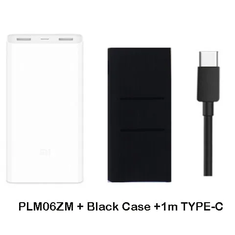 Original Xiaomi Mi Power Bank 20000mAh 2C External Battery portable charging Dual USB QC3.0 20000 mAh Powerbank charger - Color: Black Case Type -c