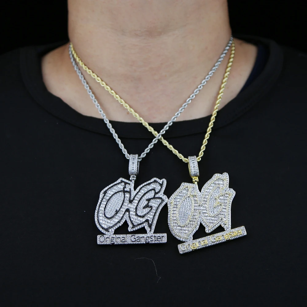 Iced Out Bling CZ lettera collana con ciondolo Gangster originale bicolore  colore nero Cubic Zirconia OG Charm uomo gioielli Hip Hop - AliExpress, image size:1000x1000