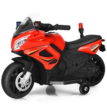 

6V Kids Ride On Police Motorcycle 4-Wheel Electric Toy w/Training Wheels Red